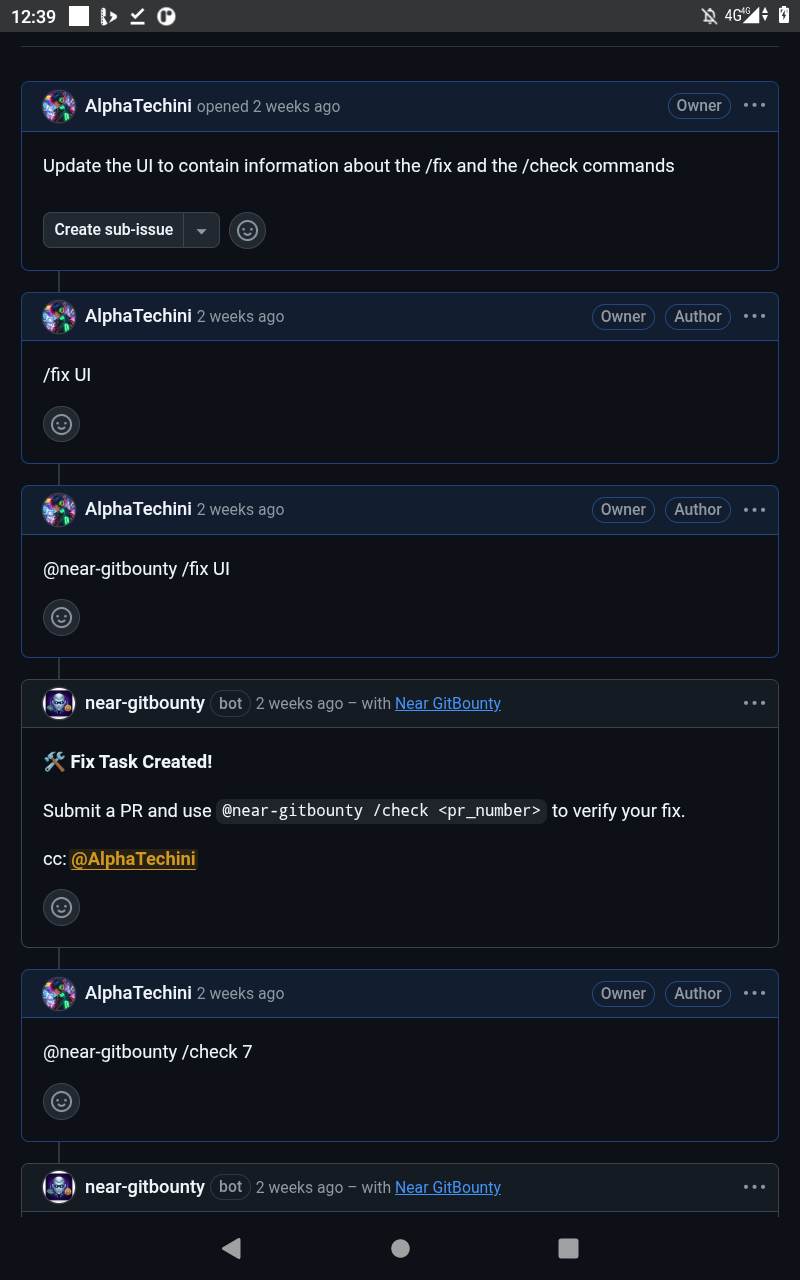 Evidence of issue creation and bot interaction