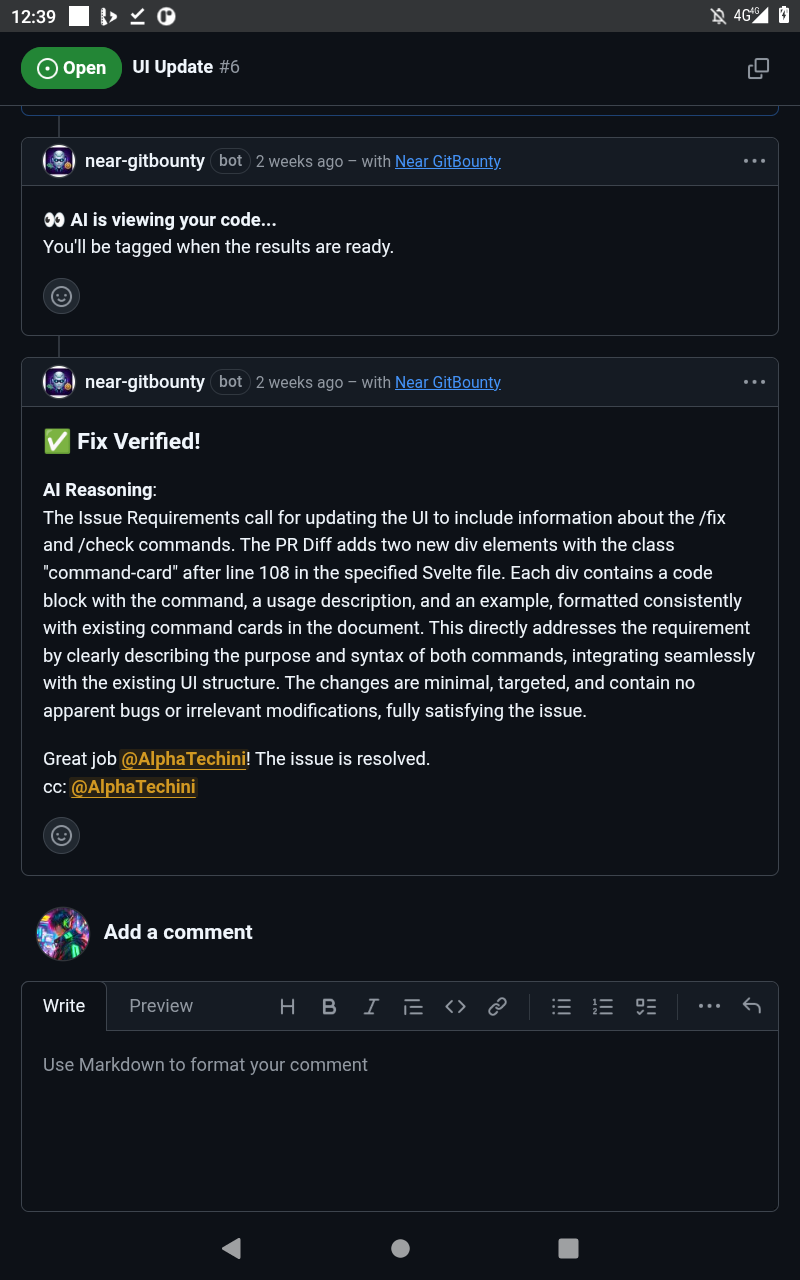 Evidence of PR verification and resolution
